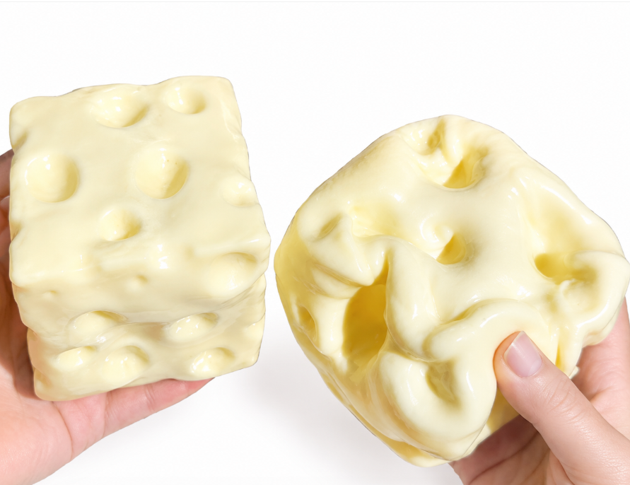 Gniotek Ser Wazelinowy 6×6 cm – Antystresowy Gniotek w Kształcie Sera